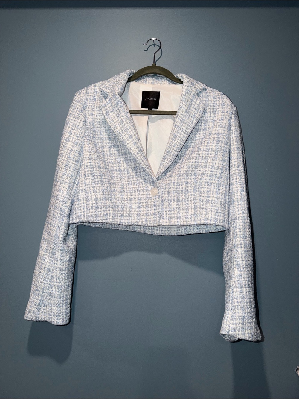 Dynamite Sky Blue & White Tweed Blazer